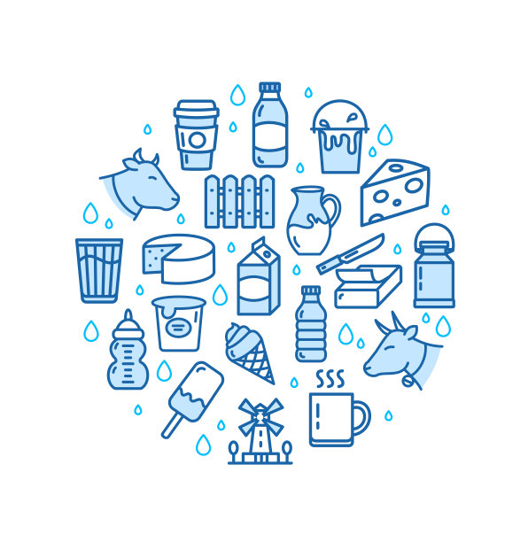 牛奶乳制品圆形设计模板线图标概念。向量图片下载