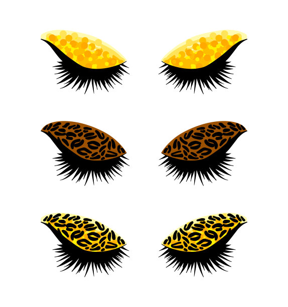 美女眼睛看孤立矢量素描，动物图案图标轮廓画。彩妆标志设计元素概念。黑豹睫毛女性化妆品时尚魅力女孩。图片下载