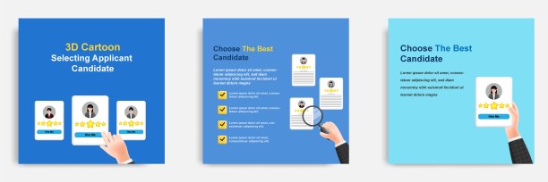 3 d卡通风格。社交媒体信息职位空缺候选人选择提示张贴横幅模板布局设计。招聘人员排名概念图片下载
