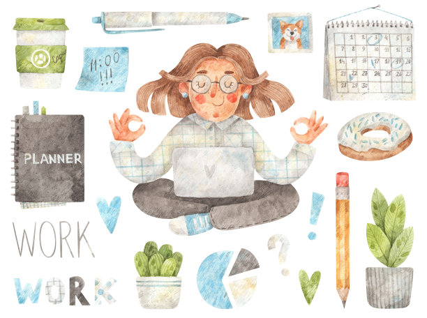 女人坐在莲花姿势，工作和放松。图片下载