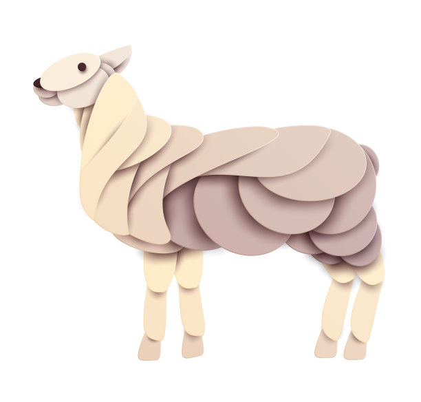 羊的轮廓孤立在白色背景。抽象的农场动物。创意三维概念在卡通工艺剪纸风格。色彩丰富的最小设计字符。现代几何矢量插图。图片下载