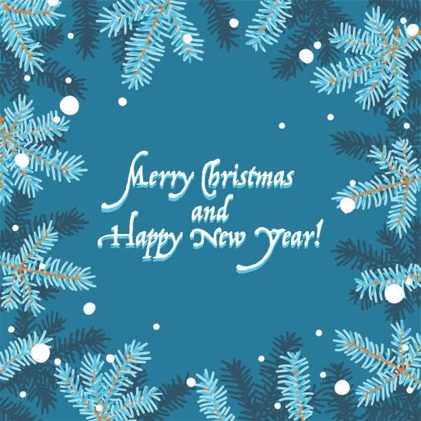 松林树枝设计，寒假广告，社交媒体，明信片框架。图片下载