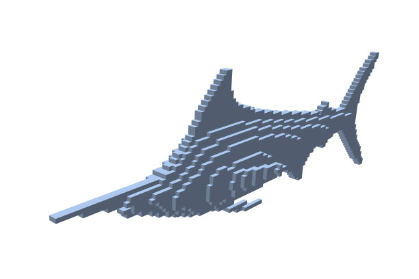 马林鱼是用方块做的。体素的艺术。未来的概念。3 d矢量插图。图片下载