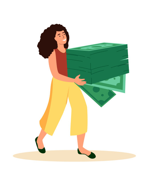 女性角色拥有大量的现金。贷款创业，致富，金融发展，财富理念。投资增长,预算储蓄,存款。卡通脂肪向量插图孤立图片下载