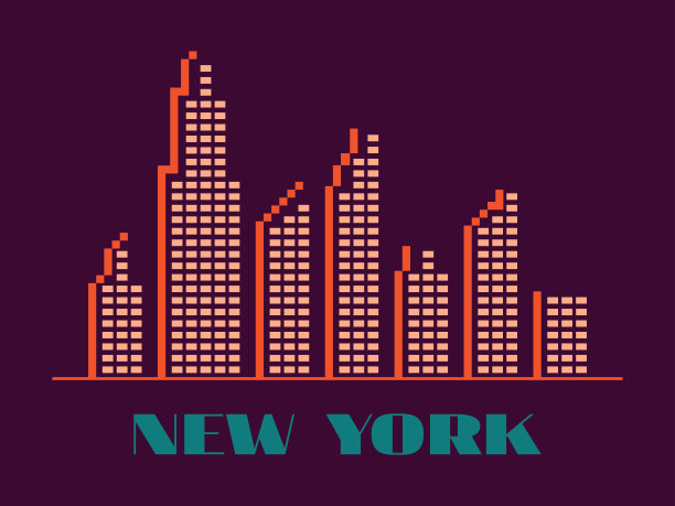 复古风格的纽约风景。线性风格的摩天大楼。复古横幅剪影纽约印刷，海报和宣传材料。城市的标志。矢量图图片下载