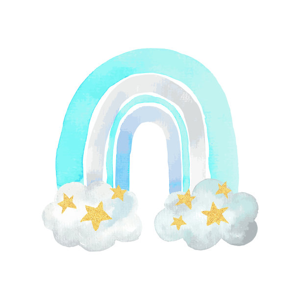 水彩蓝色彩虹和金色闪烁的星星图片下载