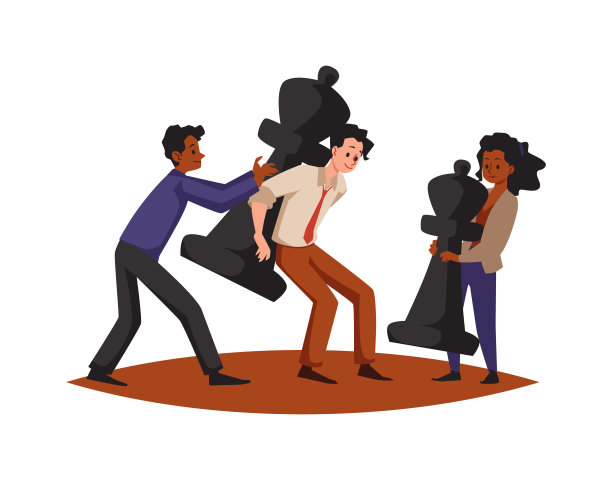 拿着棋子的人。思考商业目标，策略，扁平的风格，白色背景上的矢量插图。图片下载