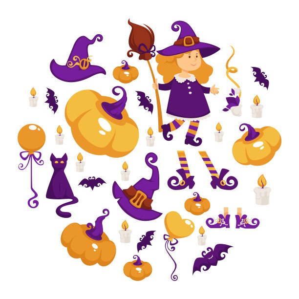 万圣节派对上的女孩穿着女巫服装图片下载