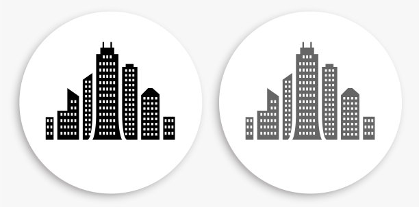 城市景观建筑黑白圆形图标图片下载