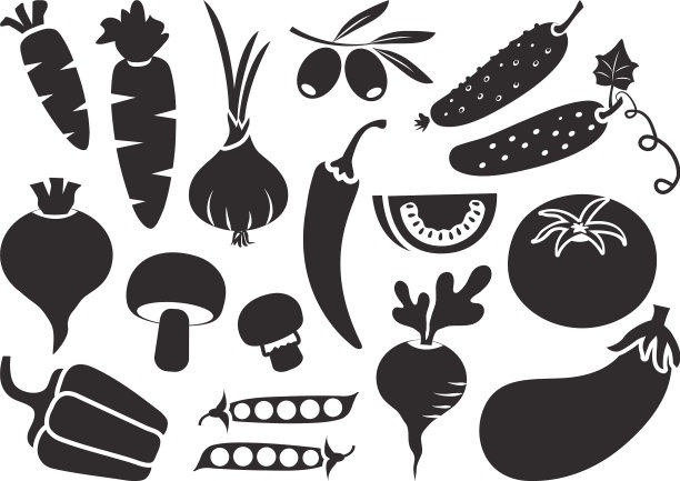 黑色使蔬菜与白色隔离图片下载