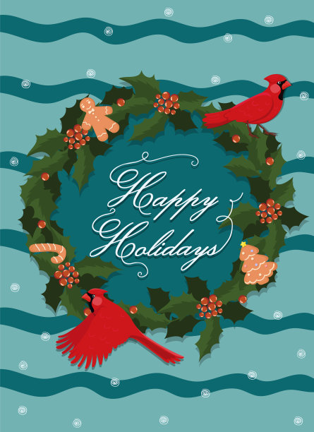 有鸟、红雀和花环的贺卡图片下载