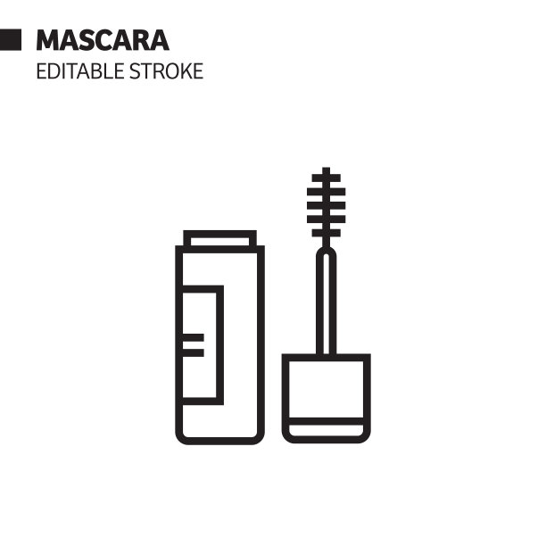 睫毛膏线图标，轮廓矢量符号插图。完美像素，可编辑的描边。图片下载