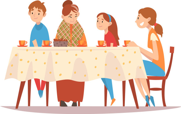 幸福的一家人坐在厨房的餐桌旁喝酒图片下载