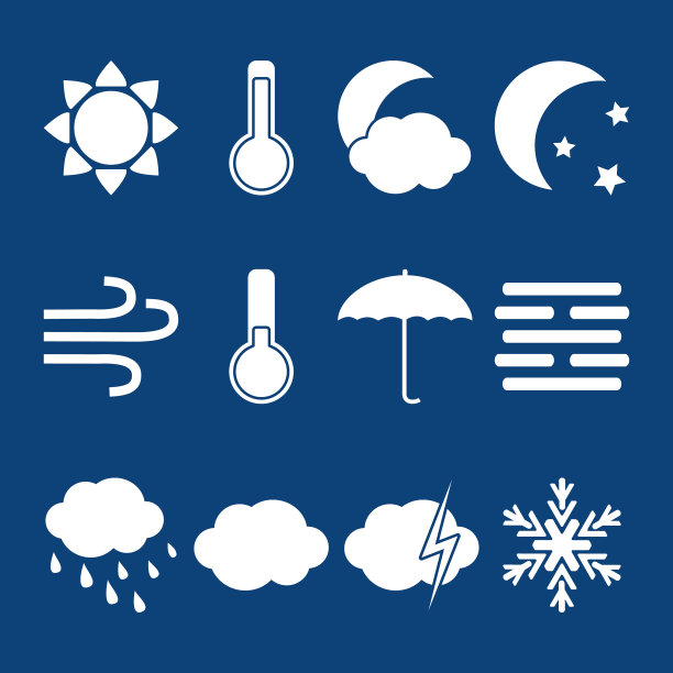 剪影天气图标设置在平坦的风格图片下载