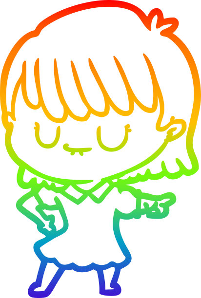 彩虹渐变线画卡通女人图片下载