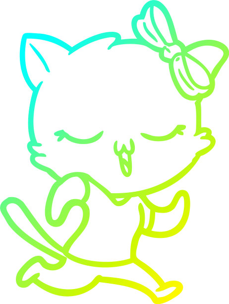 冷色渐变线条卡通蝴蝶结猫咪图片下载