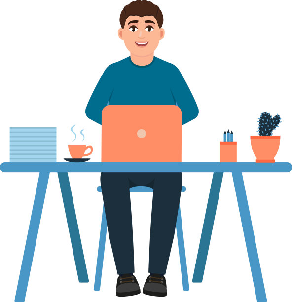 这个年轻人坐在工作的地方很开心图片下载