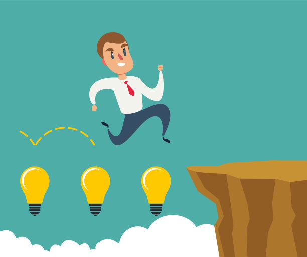 商人跳过悬崖缝隙的概念图片下载