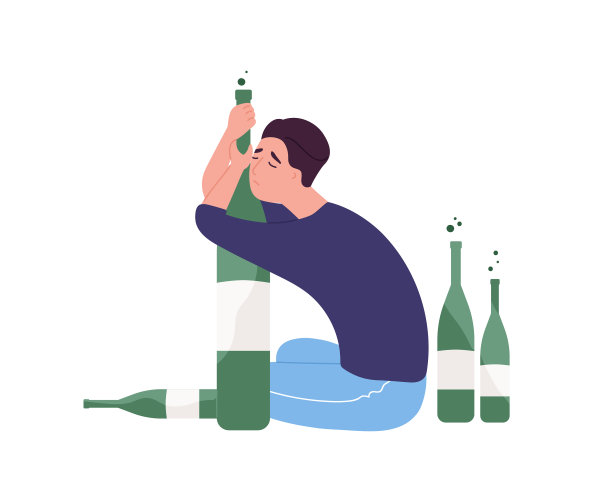 不开心的男人坐在地板上，抱着瓶子图片下载