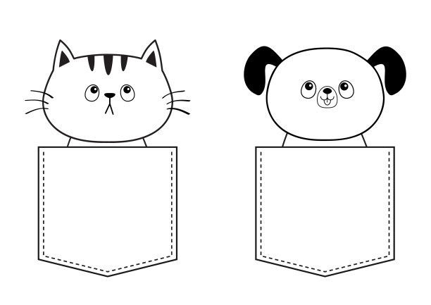 狗猫在口袋里查找涂鸦线性图片下载