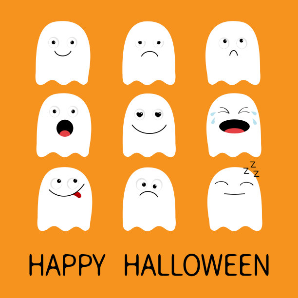 万圣节快乐可爱的鬼表情图标集图片下载