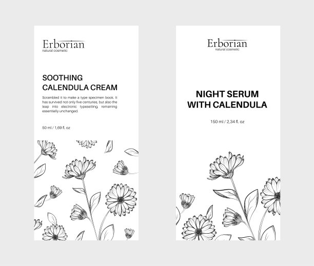 草药化妆品包装设计。手绘矢量插图金盏菊图片下载
