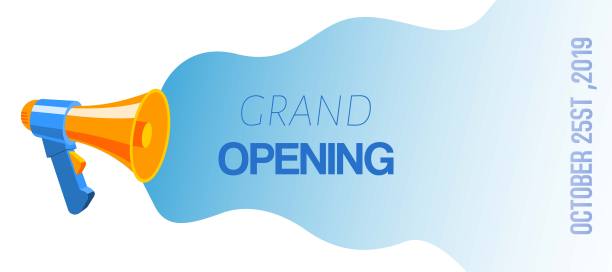 扩音器喇叭盛大开幕旗帜模板矢量illus图片下载