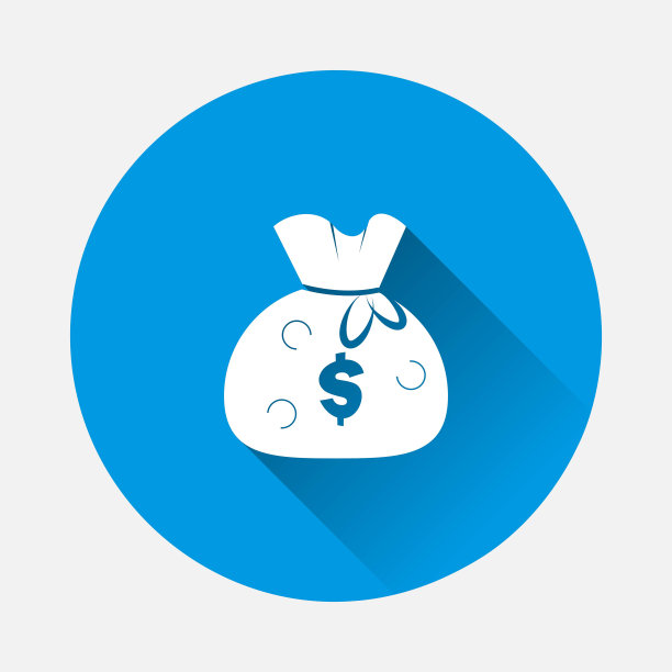 矢量图标袋的硬币在蓝色背景。带有长阴影的平面图像。图片下载