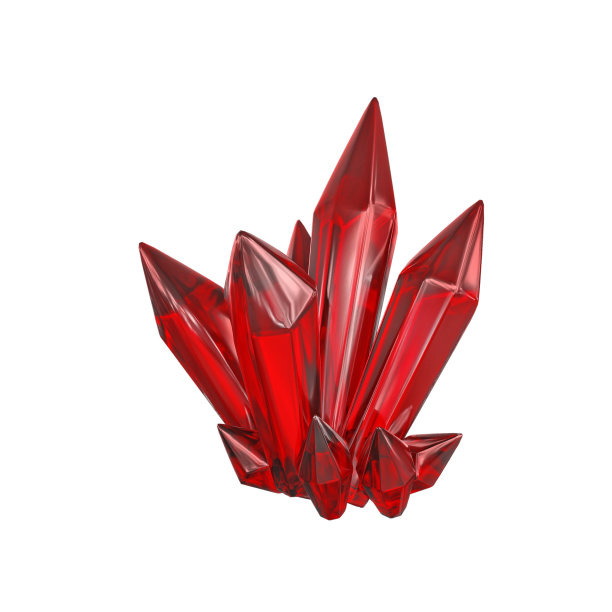 3D渲染，祖母绿红色水晶孤立在白色背景，宝石，天然的掘金，神秘的配件图片下载