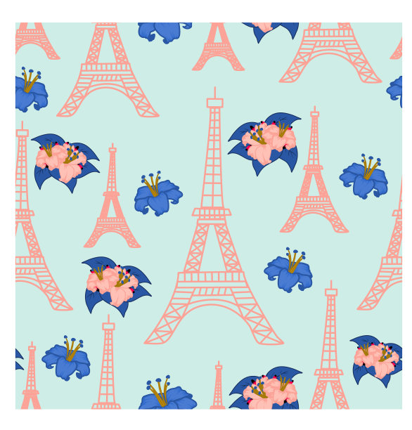 粉色的埃菲尔铁塔和鲜花融为一体图片下载