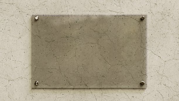 透明玻璃板标志模型在混凝土墙上图片下载