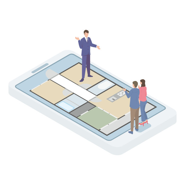 一个房地产商人，他和一对已婚夫妇一起工作，他们在网上预览房产图片下载