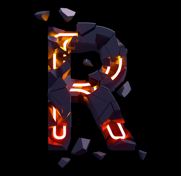 破坏灯霓虹灯字体。字母R图片下载