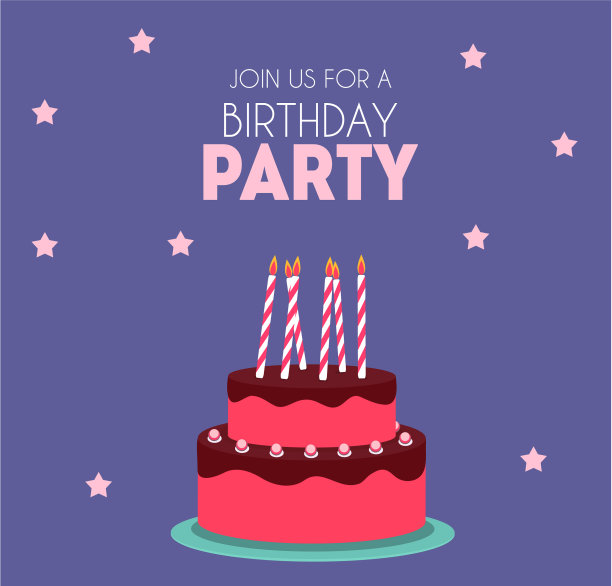 生日派对请柬和可爱的蛋糕图片下载