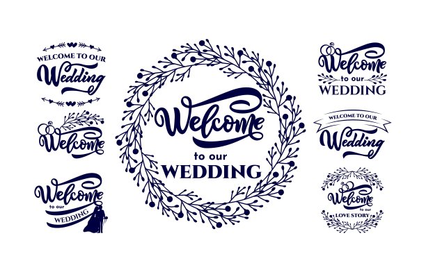 欢迎光临我们的婚礼。套印活动邀请，贺卡，装饰图片下载