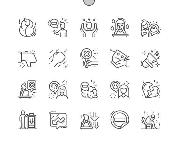 消极思维精心设计的细线条图标图片下载