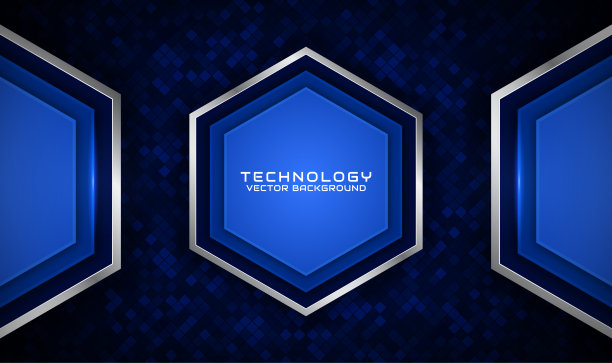 三维蓝色技术抽象背景重叠层上暗空间与银色六边形线条效果装饰。平面设计元素未来的风格概念横幅，传单，卡片，封面，或着陆页图片下载