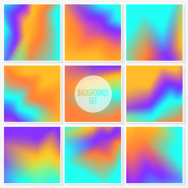 潮流炫彩水彩效果模糊背景图集（矢量插画），适用于壁纸、卡片模板、海报、印刷品或网页设计图片下载