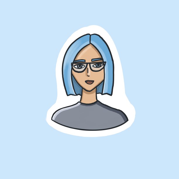 图标贴纸女孩与蓝色的头发，卡通风格。高质量的照片图片下载