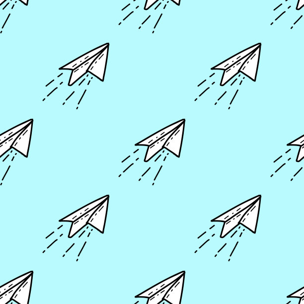 无缝图案与插画纸平面在蓝色背景上涂鸦风格图片下载