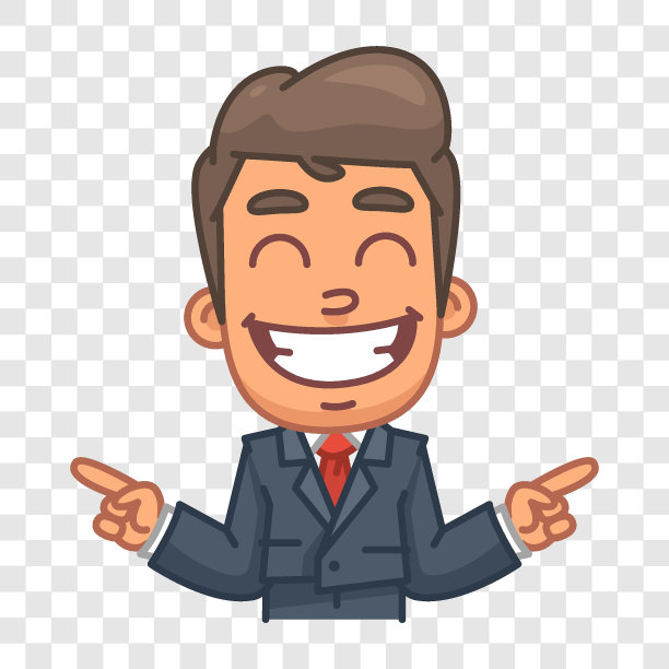 商人微笑着指着不同的方向。有趣的角色图片下载