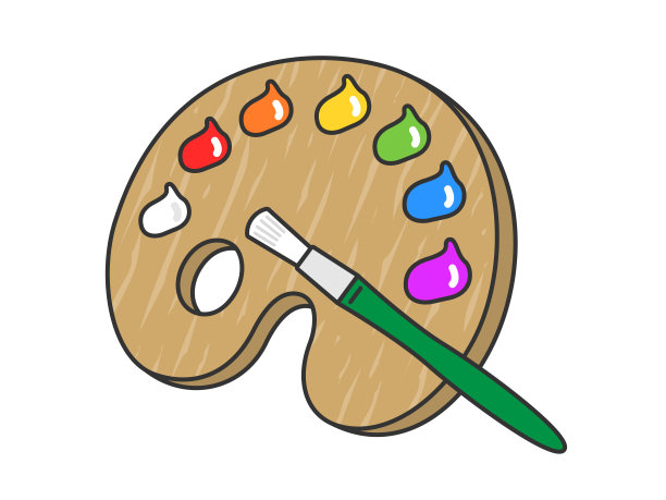 油漆调色板和画笔的插图。图片下载