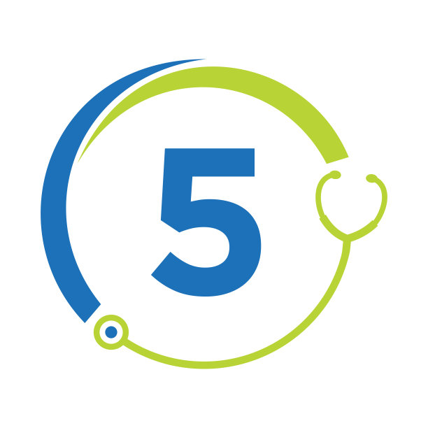 医疗保健符号医生和医疗标志在字母5模板。医生标志与听诊器标志图片下载