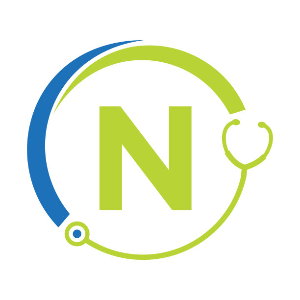 医疗保健符号医生和医疗标志上的字母N模板。医生标志与听诊器标志图片下载