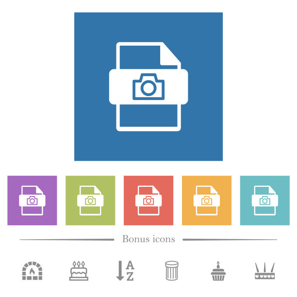 原始的相机文件类型平面白色图标在方形背景图片下载