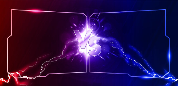 闪电碰撞红色和蓝色背景VS字母图片下载