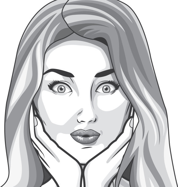 波普艺术美丽的女人的脸卡通在黑色和图片下载