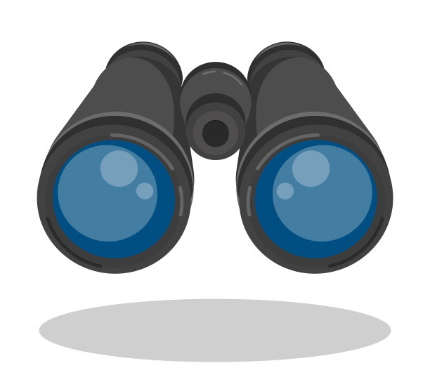 双筒望远镜向前看。搜索区域内的对象。探索，有目的地展望未来。卡通矢量孤立在白色背景图片下载
