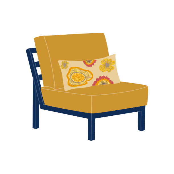 黄色舒适的躺椅在斯堪的纳维亚风格。图片下载