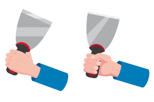 施工工具油灰刀、修刀抹刀。手持式喷涂仪器。矢量图图片下载